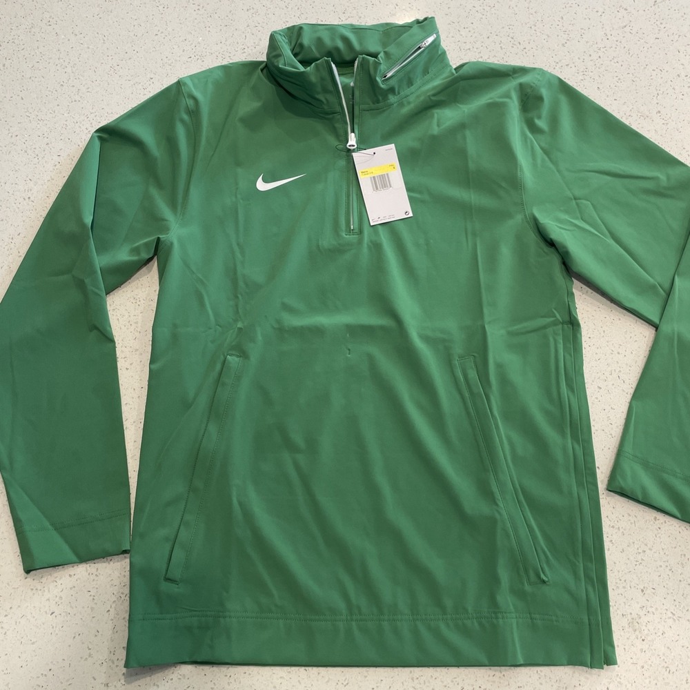 Nike Coaches Jacket Mens Small Green 1/4 Zip Long Sleeve Hood Pullover NWT